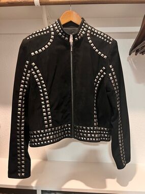 Double D Ranch Black Studded Zip-Front Leather Jacket